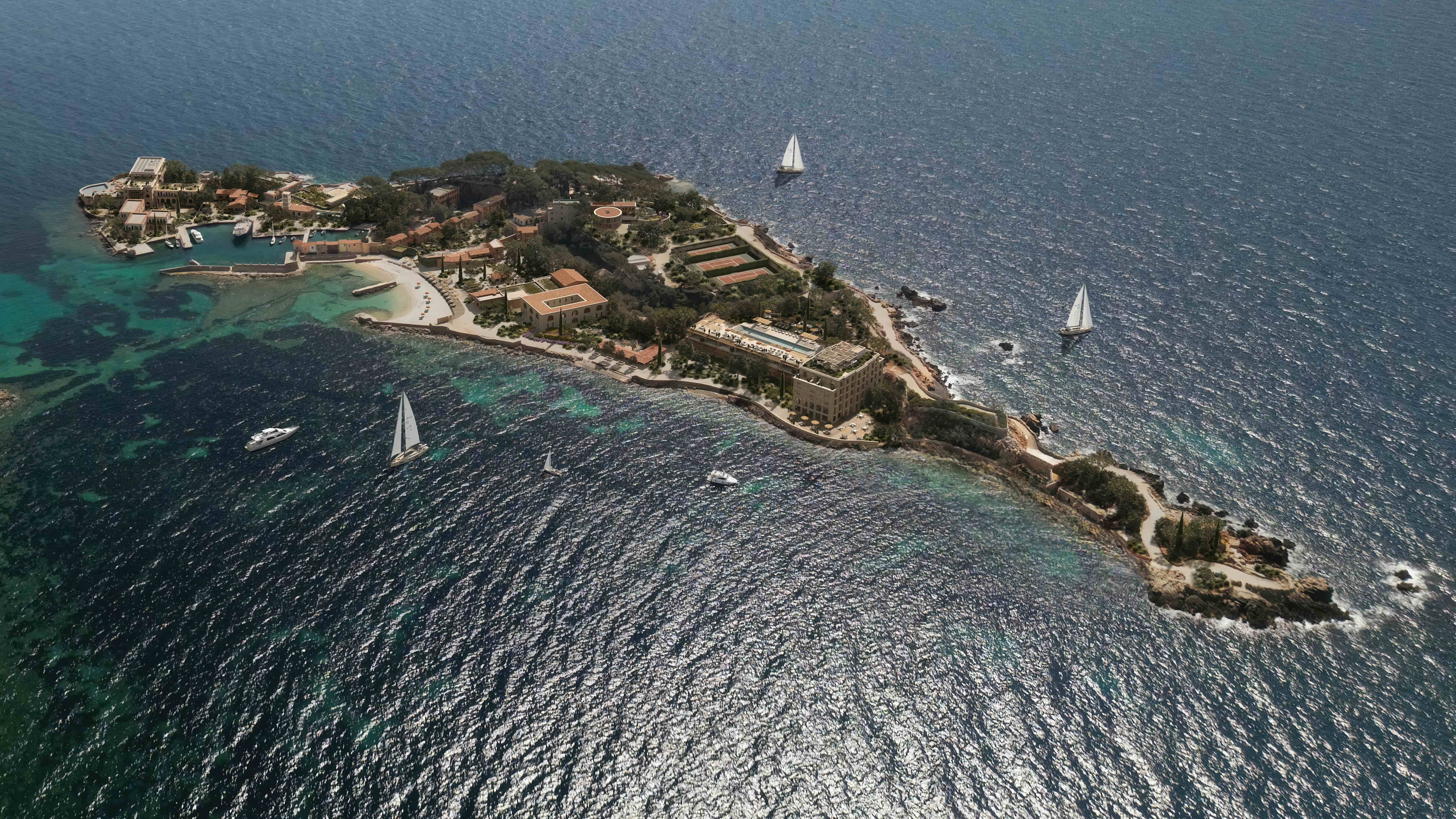 image of an aerial view of the Resort, image courtesy of Zannier Île de Bendor