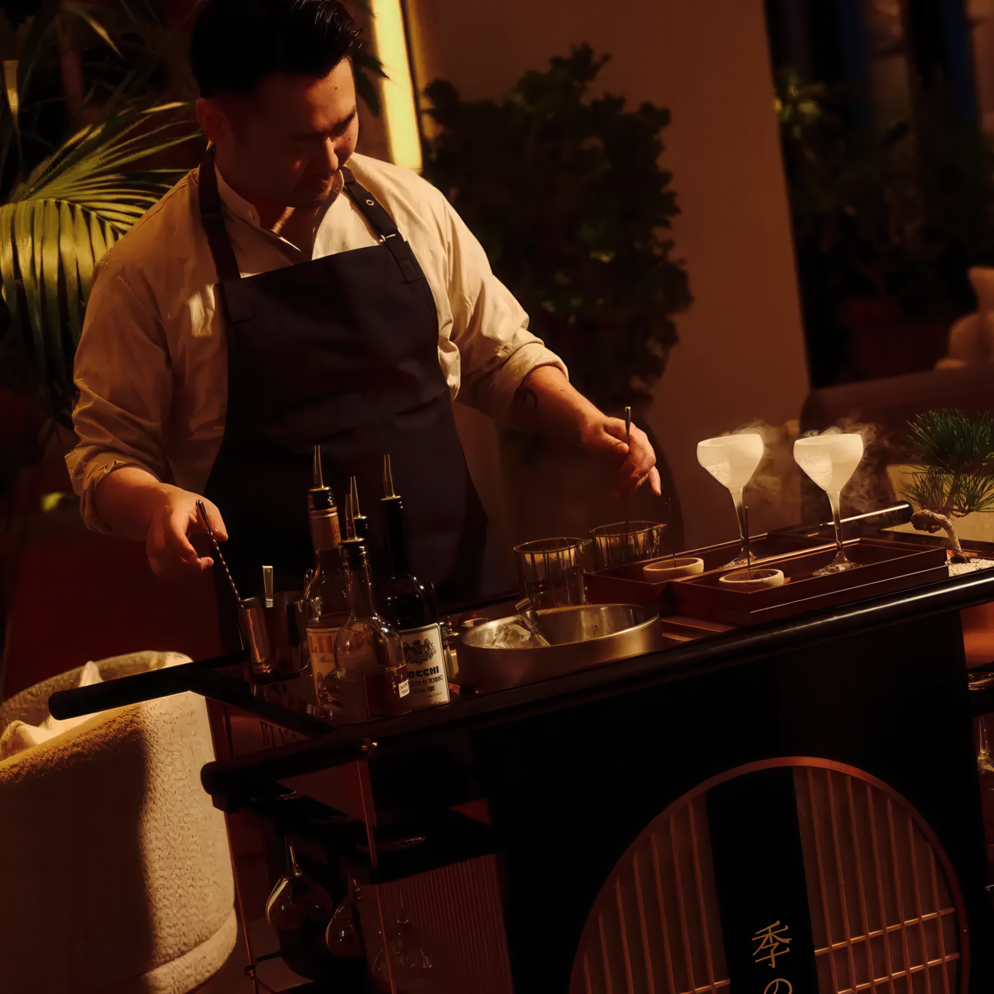 image of bartender making drinks at Spotted Stone, image courtesy of 1 Hotel Tokyo
