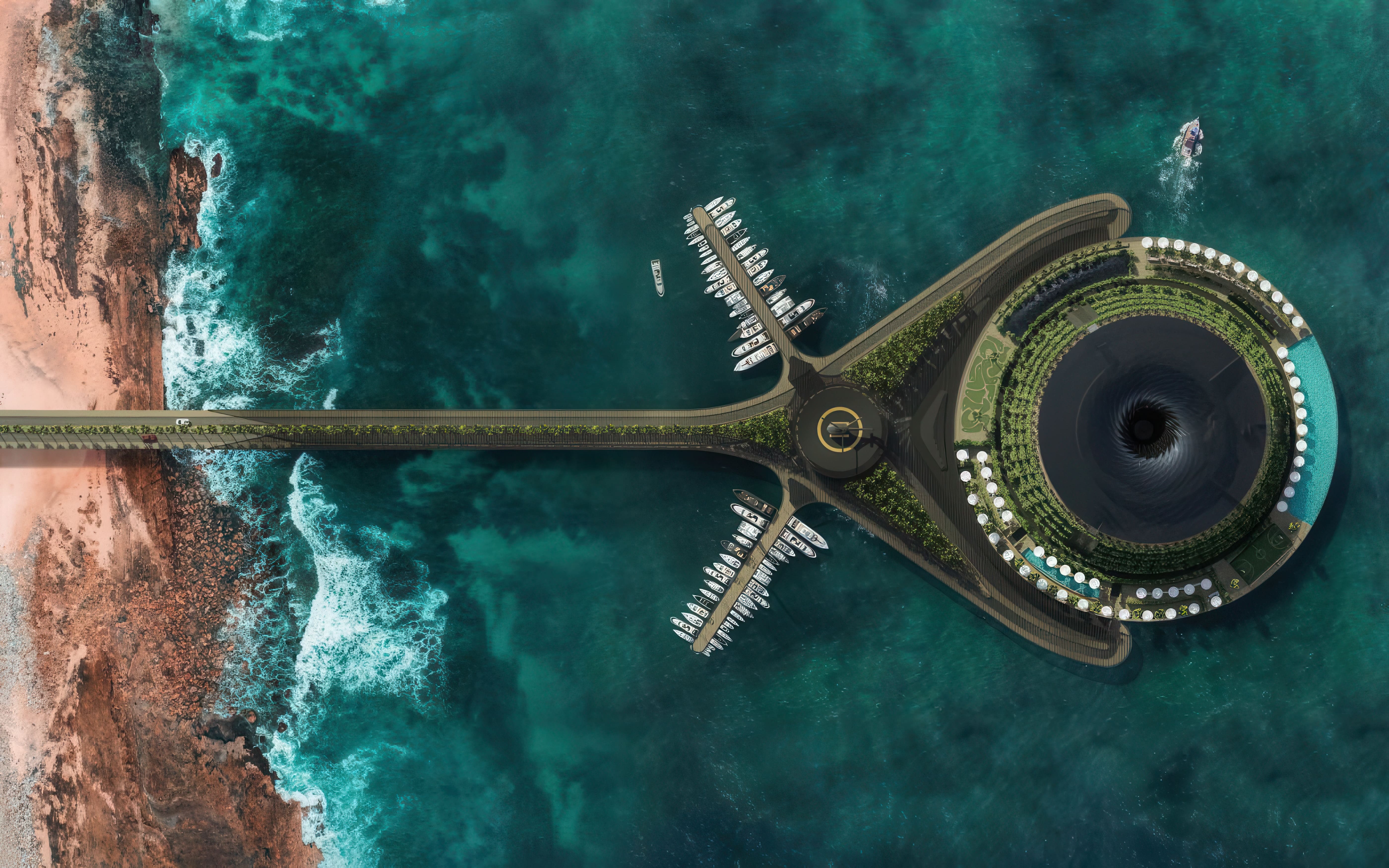 Aerial view of Qatar's Eco-Floating hotel