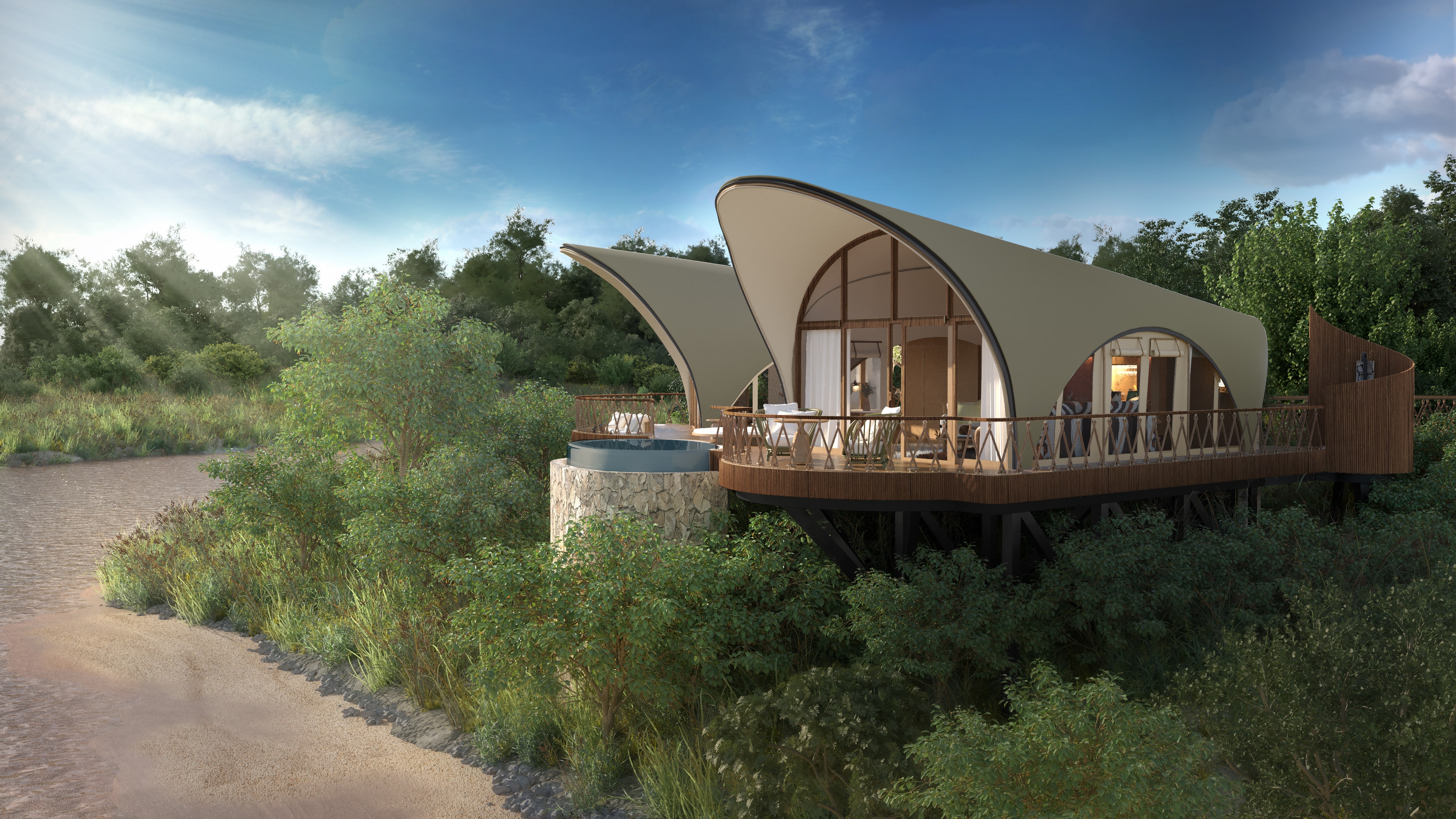 One of the 20 tented suites at The Ritz-Carlton Masai Mara Safari Camp coming to Kenya this Summer
