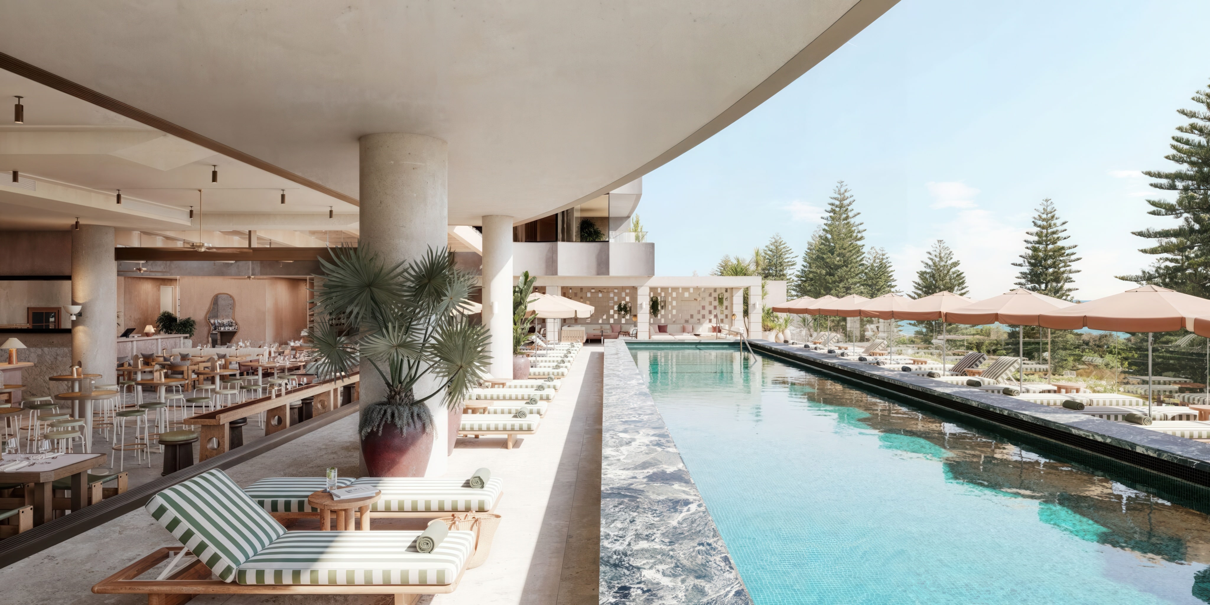 Rendering of pool deck and restaurant Haven at Mondrian Gold Coast