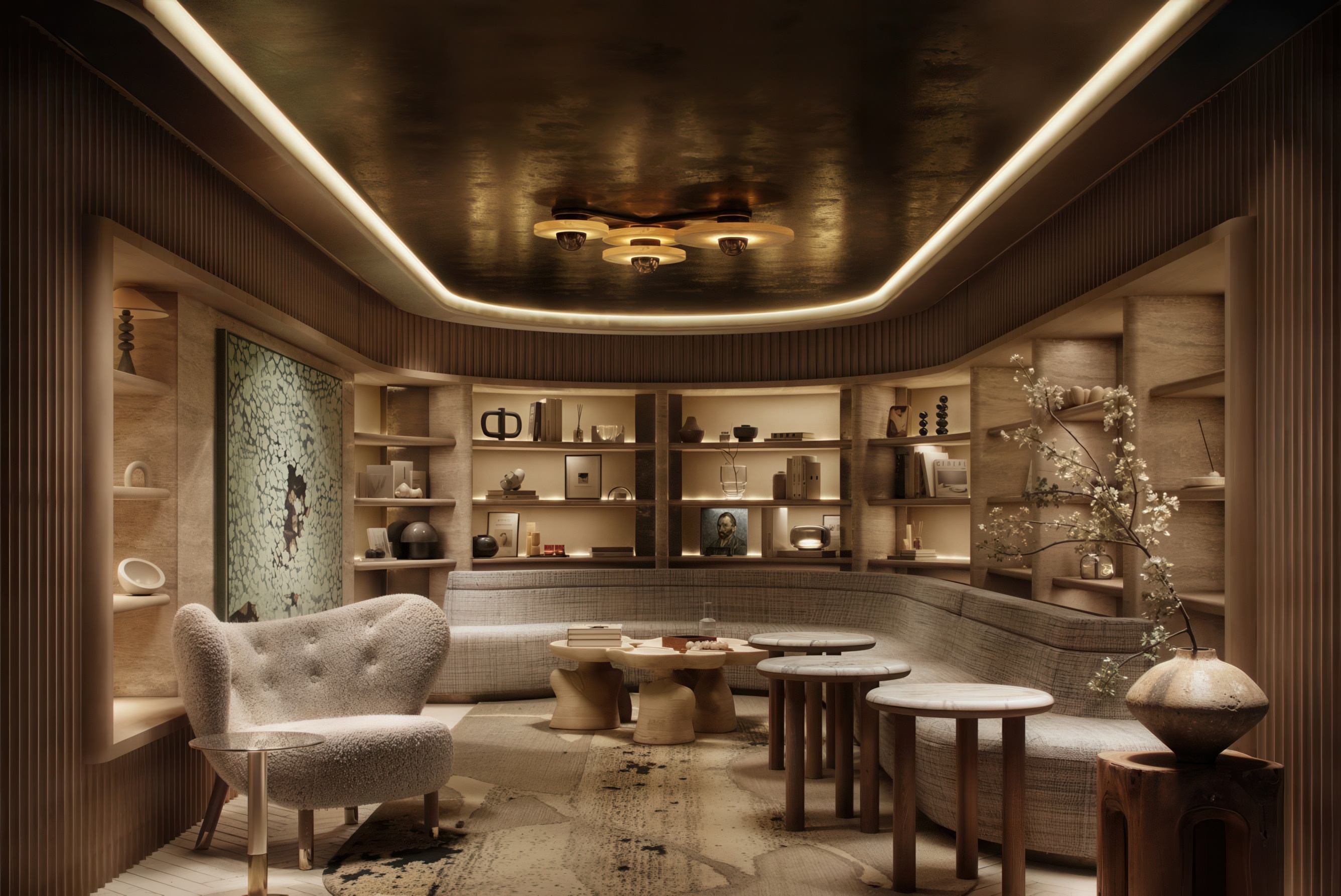 Rendering of the library at Morea House, an Autograph Collection Hotel