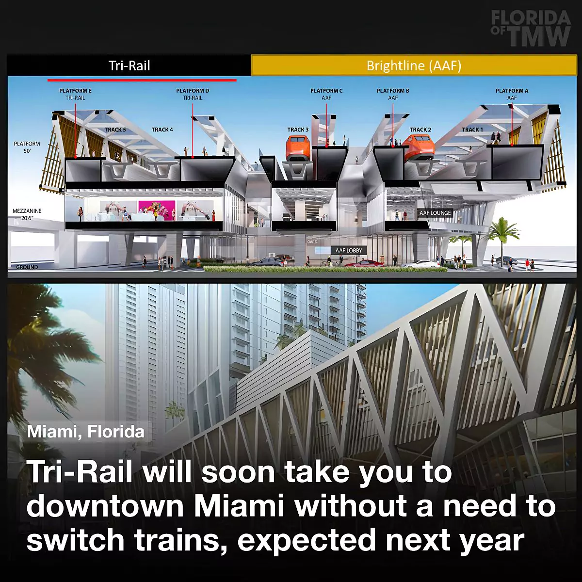Tri-Rail will soon take you to downtown Miami without a need to switch trains, expected next year