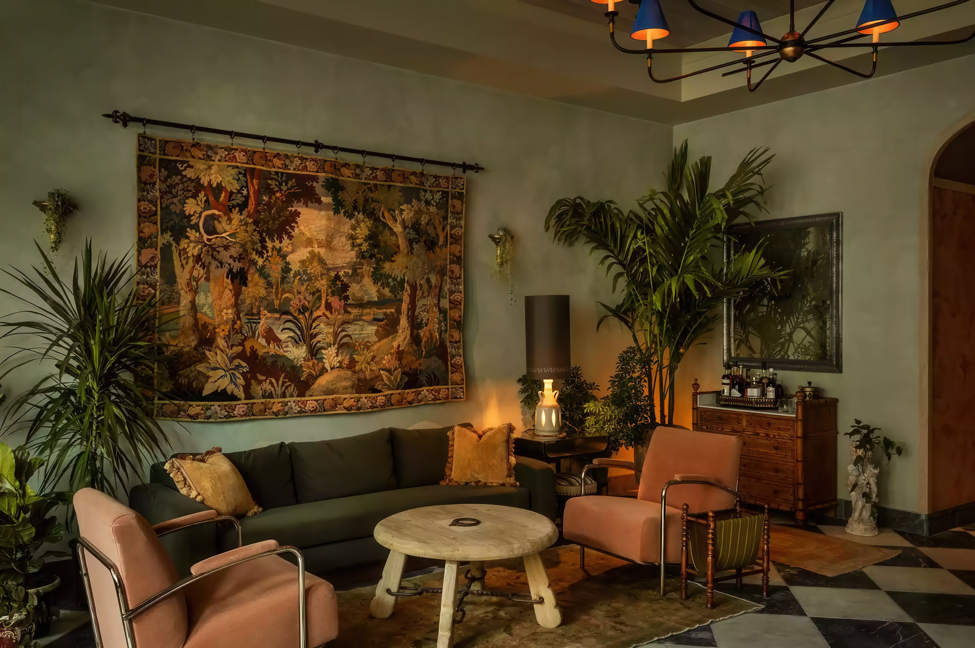 Lobby design of The Nickel Hotel, a boutique hotel recently opened in Charleston, South Carolina