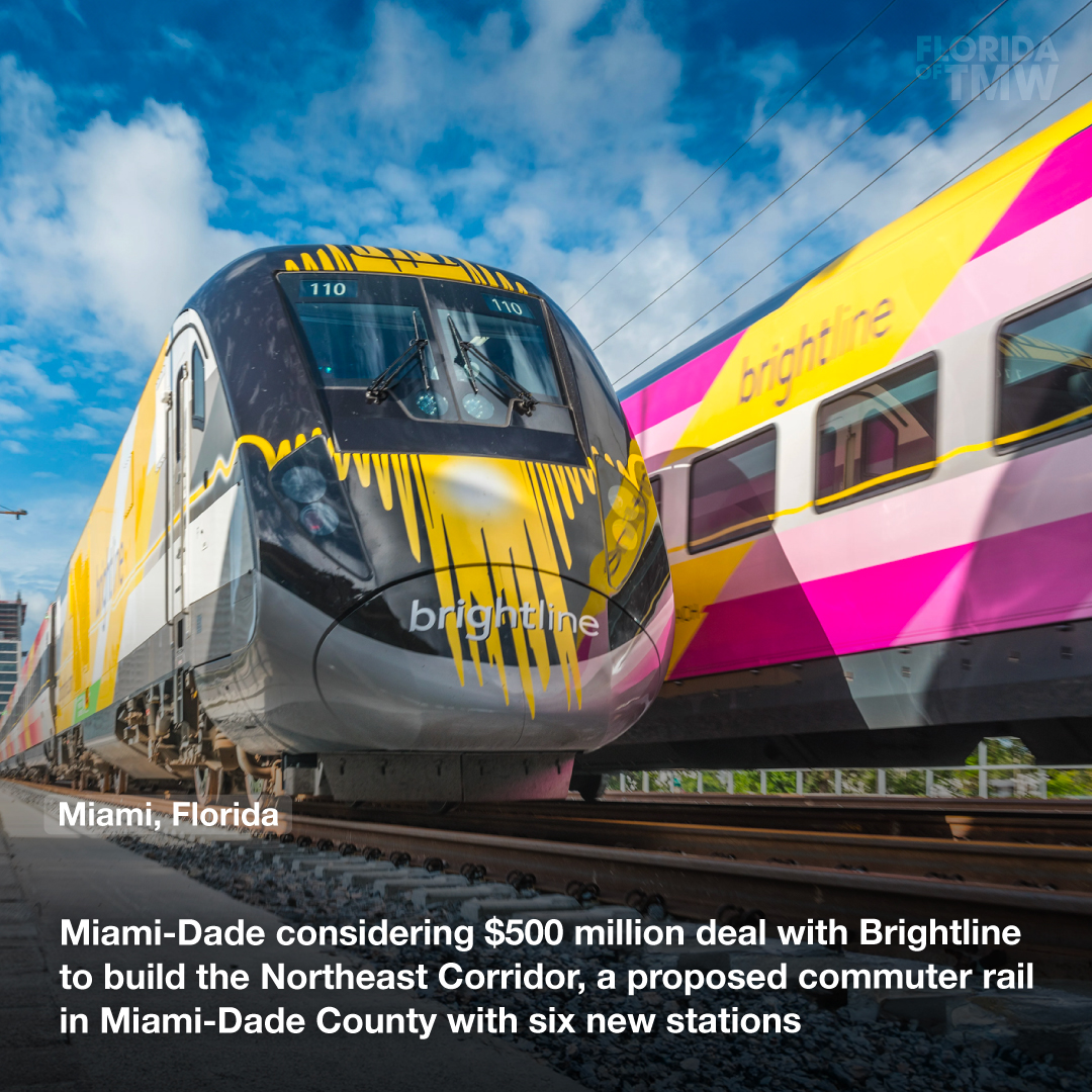 Miami-Dade considering $500 million deal with Brightline to build the Northeast Corridor, a proposed commuter rail in Miami-Dade County with six new stations