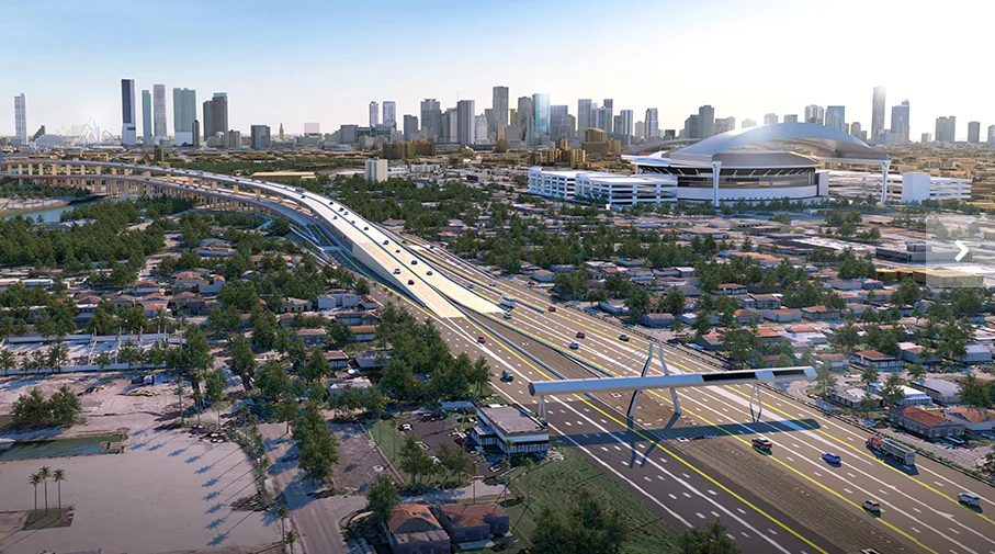 Miami’s new $840 million Signature Bridge and Highway project continues construction, with completion expected in late 2027