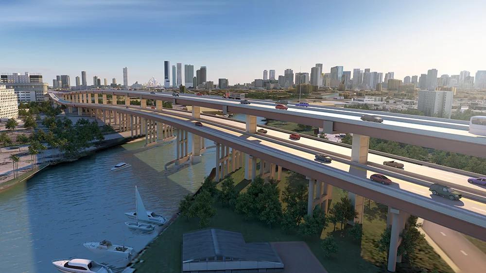Miami’s new $840 million Signature Bridge and Highway project continues construction, with completion expected in late 2027