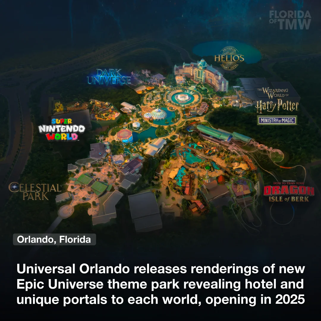 Universal Orlando releases renderings of new Epic Universe theme park revealing hotel and unique portals to each world, opening in 2025