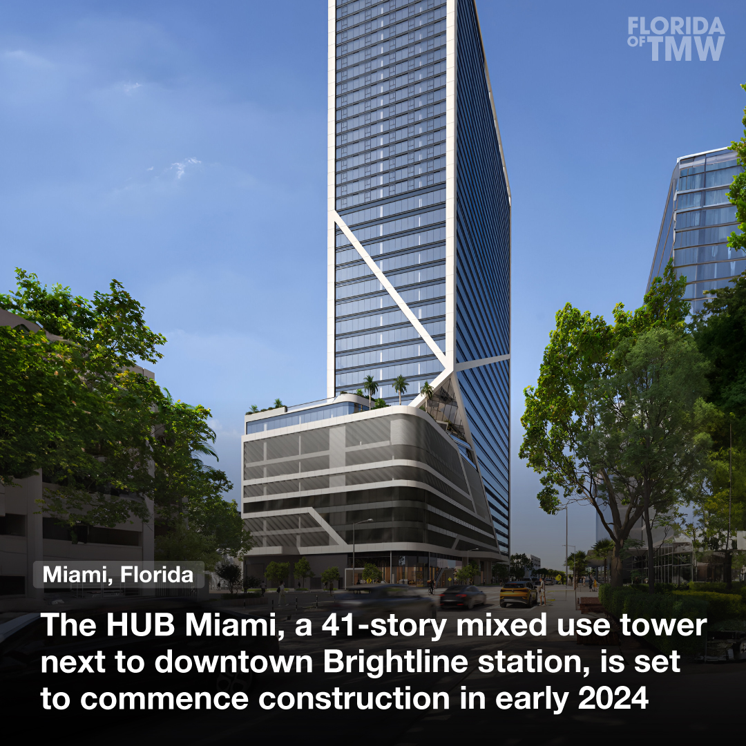 The HUB Miami, a 41-story mixed use tower next to Brightline station begin construction early 2024
