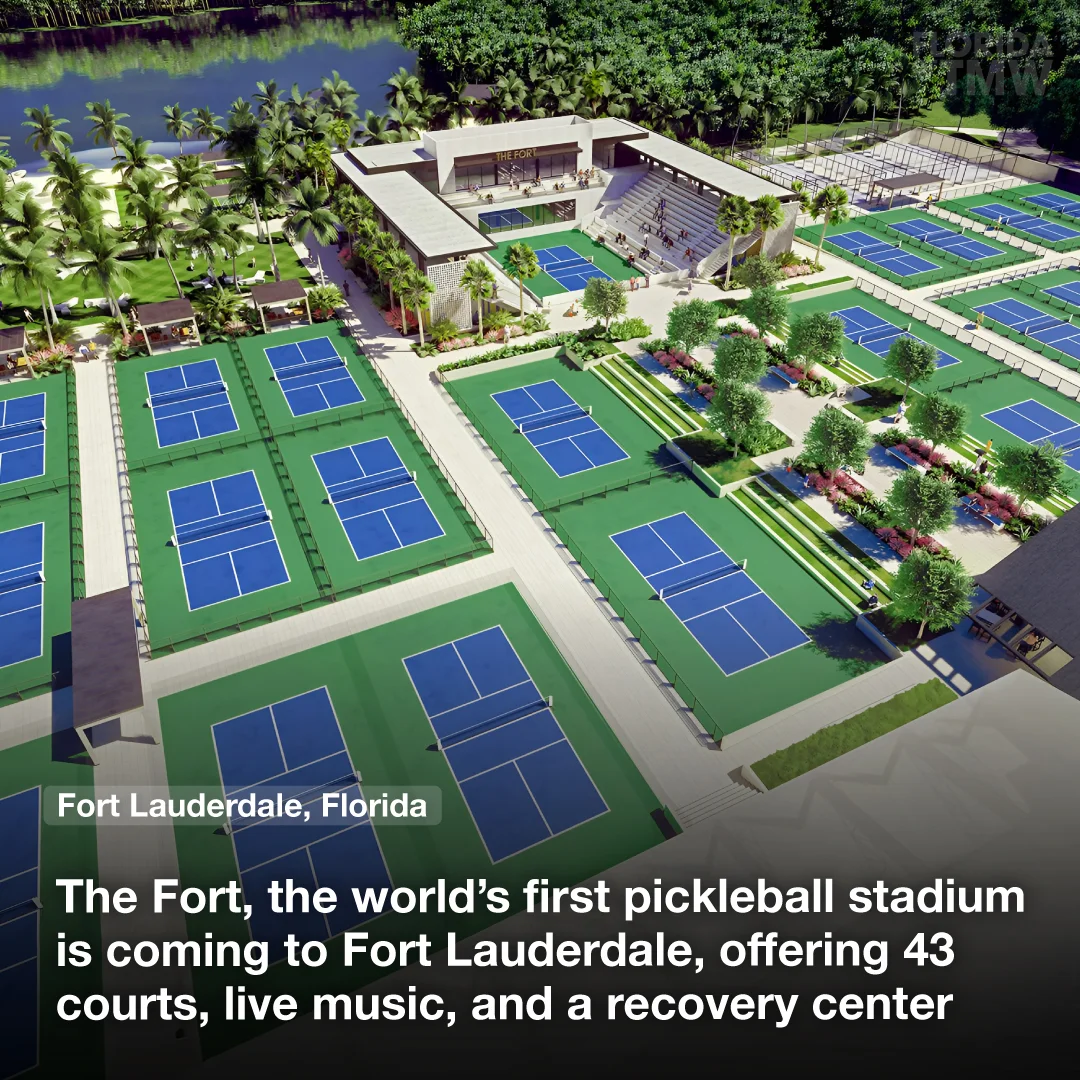 The Fort, the world's first pickleball stadium is coming to Fort Lauderdale, offering 43 courts, live music and a recovery center