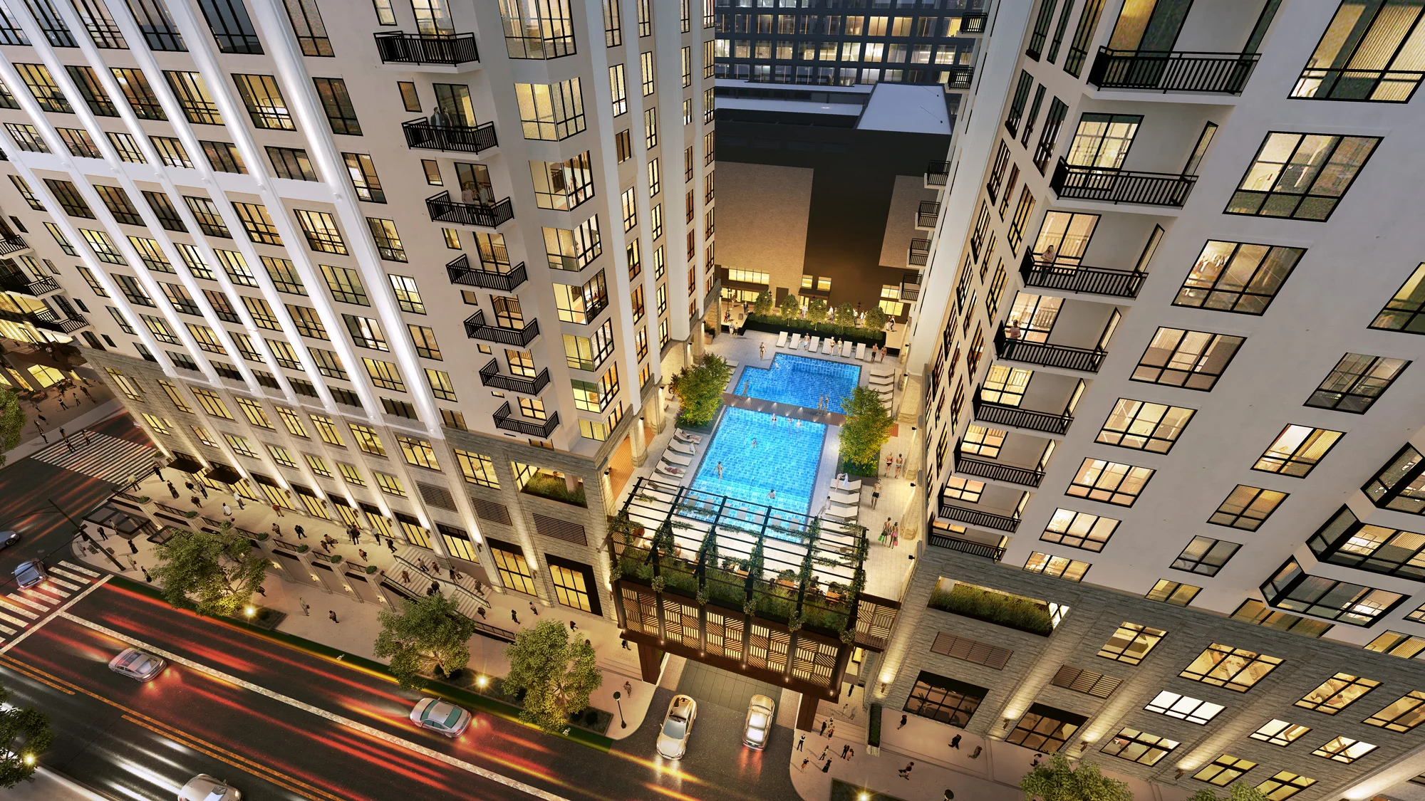 The Everett and The Emory residential towers to begin leasing this summer with move-ins expected to begin in November, featuring sky lounges and rooftop park