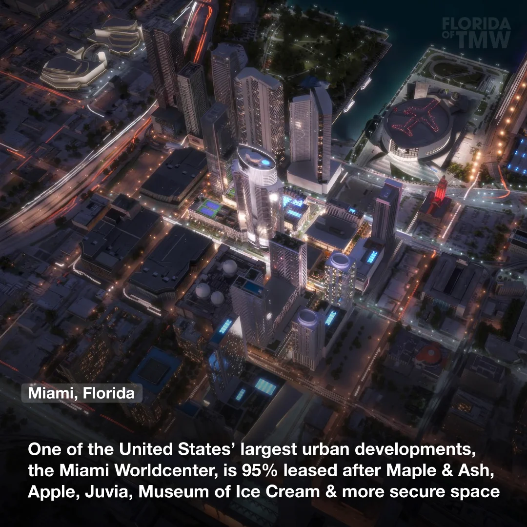 One of the United States’ largest urban developments, the Miami Worldcenter, is 95% leased after Maple & Ash, Apple, Juvia, Museum of Ice Cream & more secure space