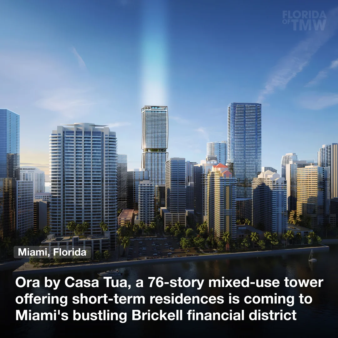 Ora by Casa Tua, a 76-story mixed-use tower offering short-term residences is coming to Miami's bustling Brickell financial district