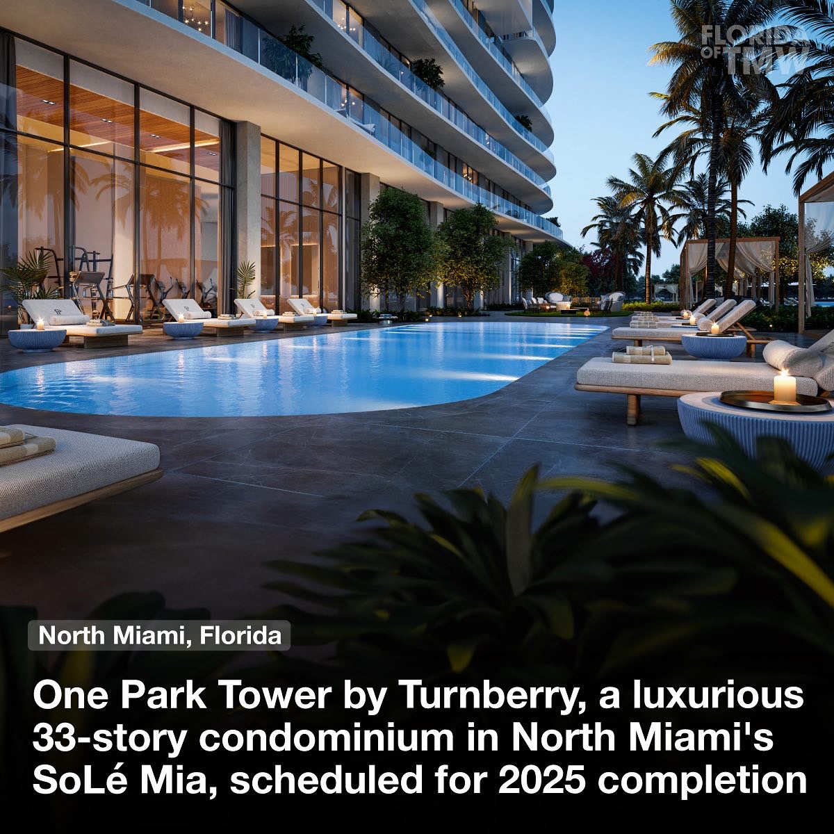 One Park Tower by Turnberry, a 33-story condominium in North Miami's SoLé Mia expect 2025 completion