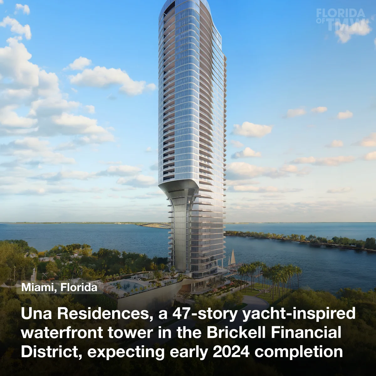 Una Residences, a 47-story yacht-inspired tower in Brickell expects early 2024 completion