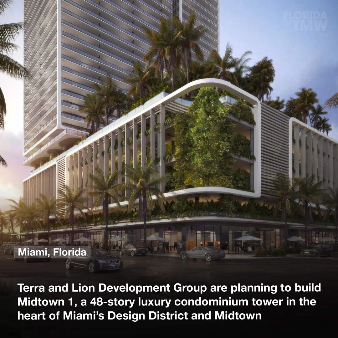 Terra and Lion Development Group are planning to build Midtown 1, a 48-story luxury condominium tower in the heart of Miami’s Design District and Midtown