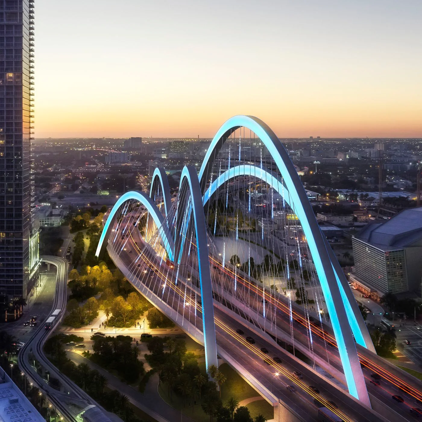 Miami’s new $840 million Signature Bridge and Highway project continues construction, with completion expected in late 2027