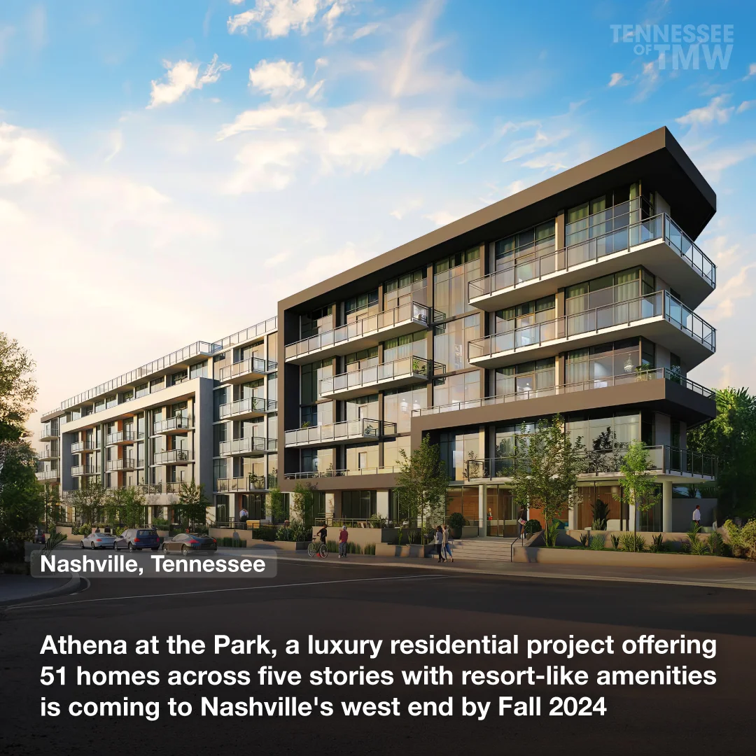 Athena at the Park, a luxury residential project offering 51 homes across five stories with resort-like amenities is coming to Nashville's west end by the Fall of 2024