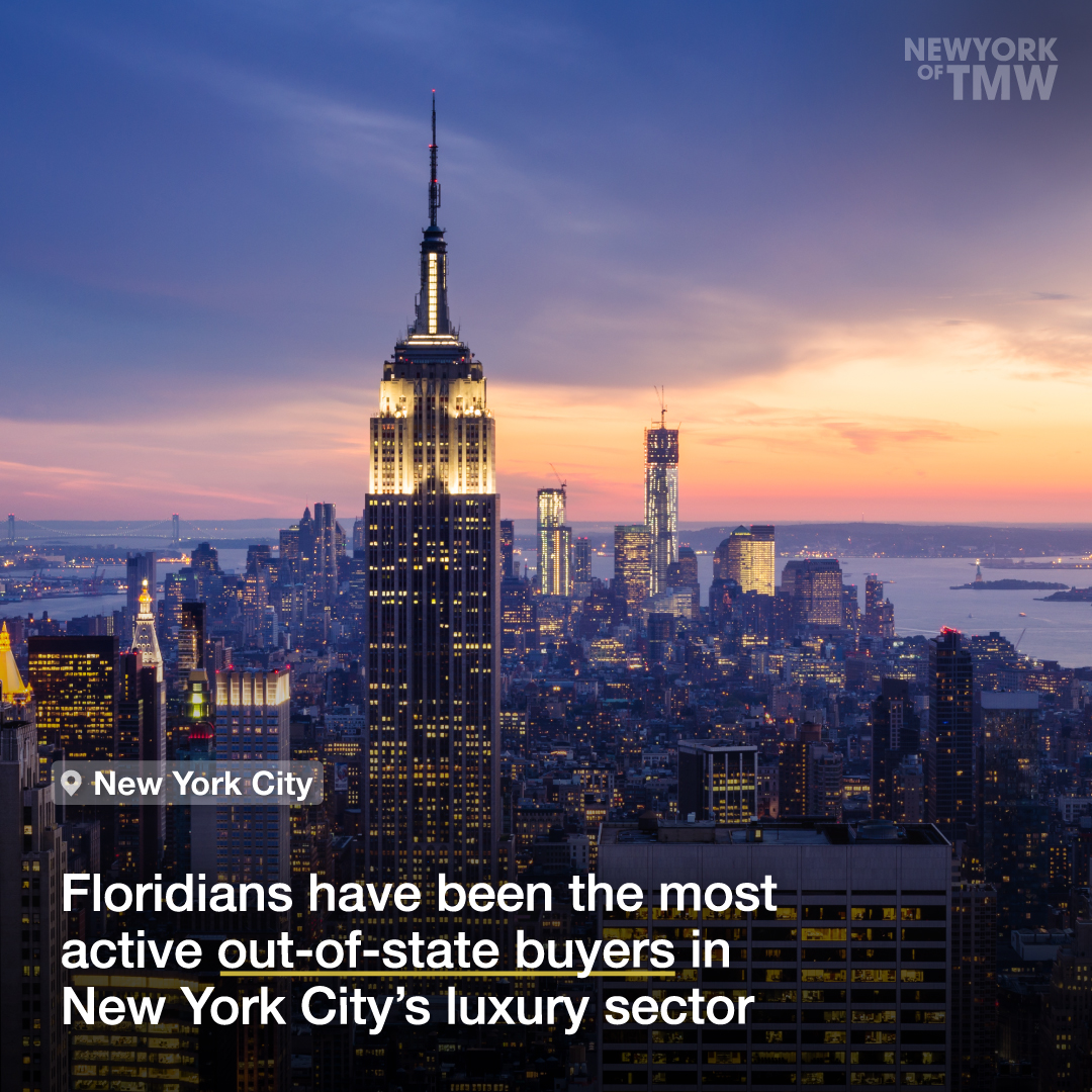 Floridians have been the most active out-of-state buyers in New York City’s luxury sector
