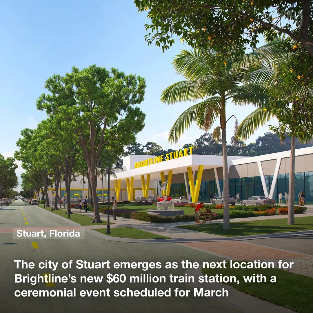 The city of Stuart emerges as the next location for Brightline’s new $60 million train station, with a ceremonial event scheduled for March