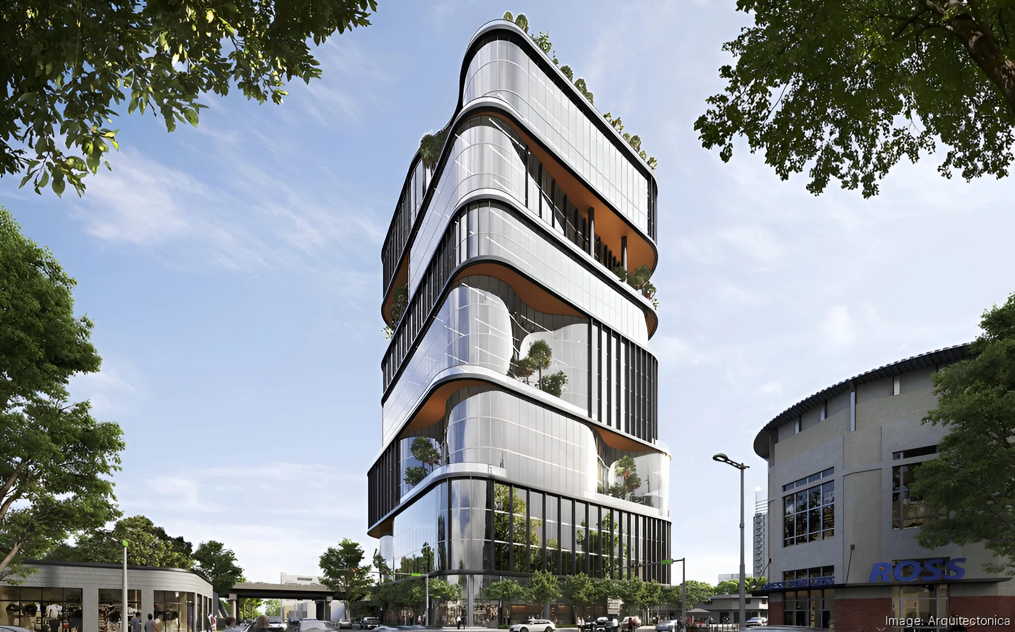 20-story office tower proposed on I95 in Miami, featuring 137 electric vehicle charging stations