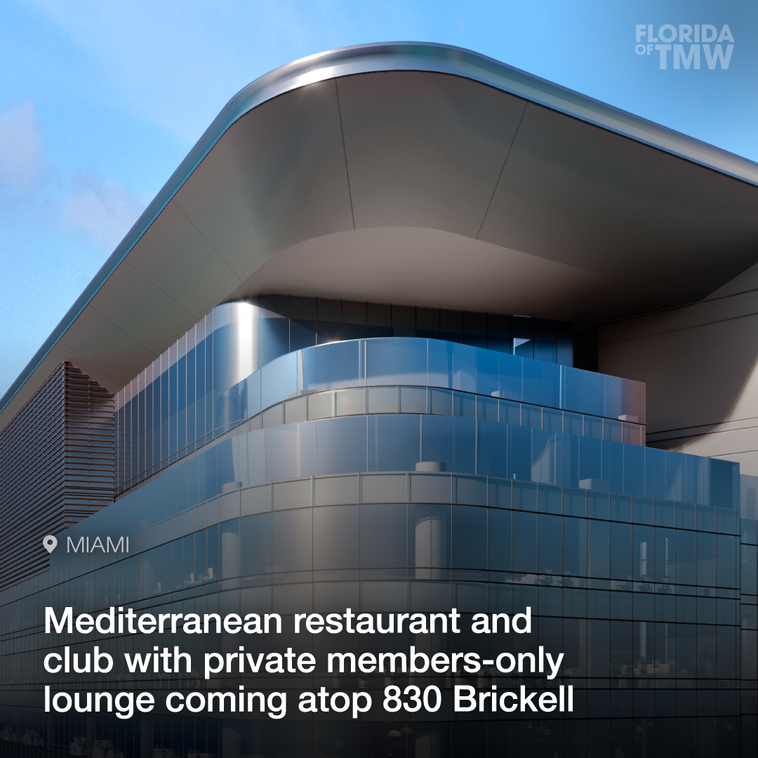 Mediterranean restaurant and club with a private members-only lounge coming atop 830 Brickell from team at Miami Members Hospitality