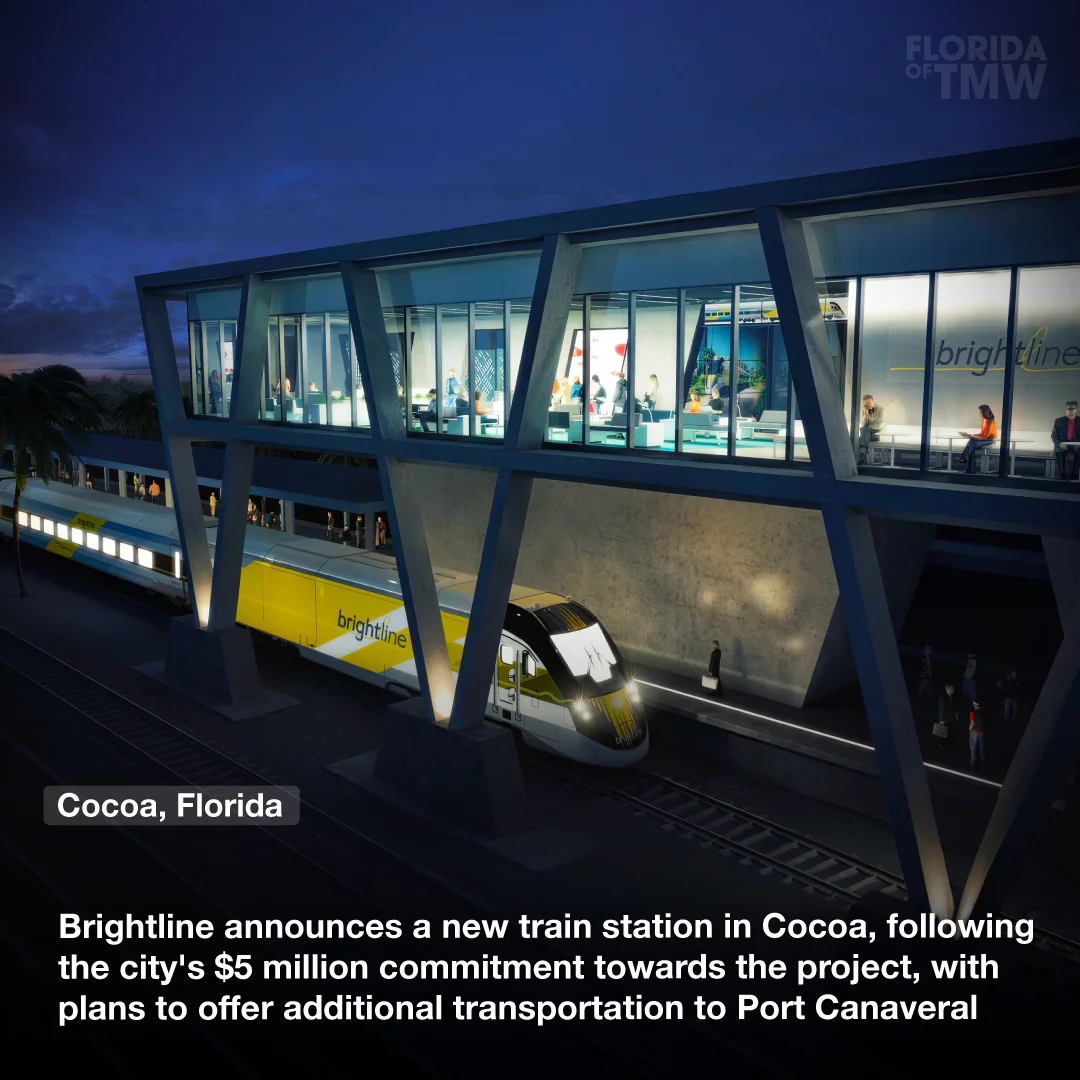 Brightline announces a new train station in Cocoa, following the city's $5 million commitment towards the project, with plans to offer additional transportation to Port Canaveral 