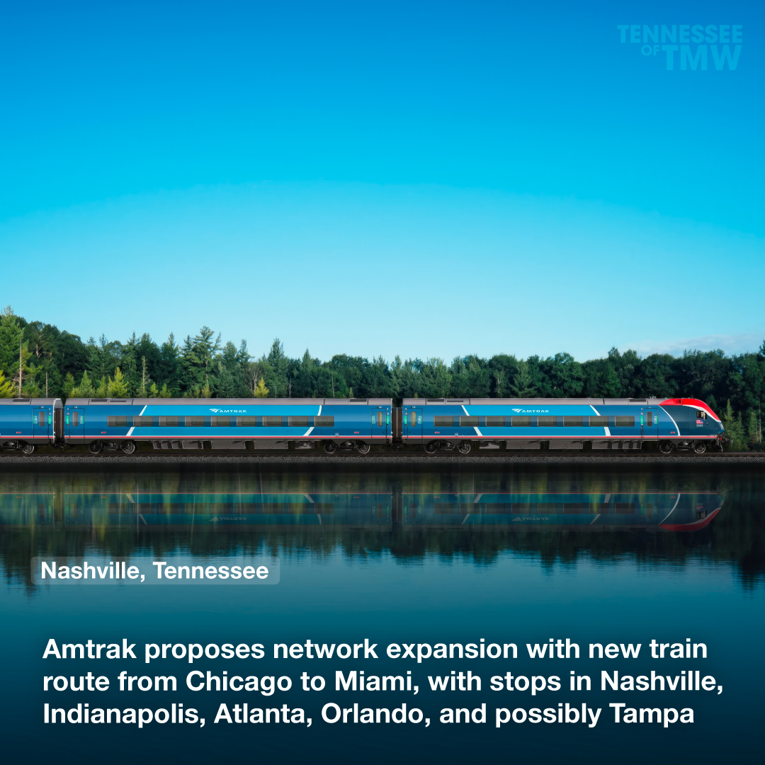 Amtrak proposes network expansion with a new train route from Chicago to Miami, with stops in Nashville, Indianapolis, Atlanta, Orlando, and possibly Tampa