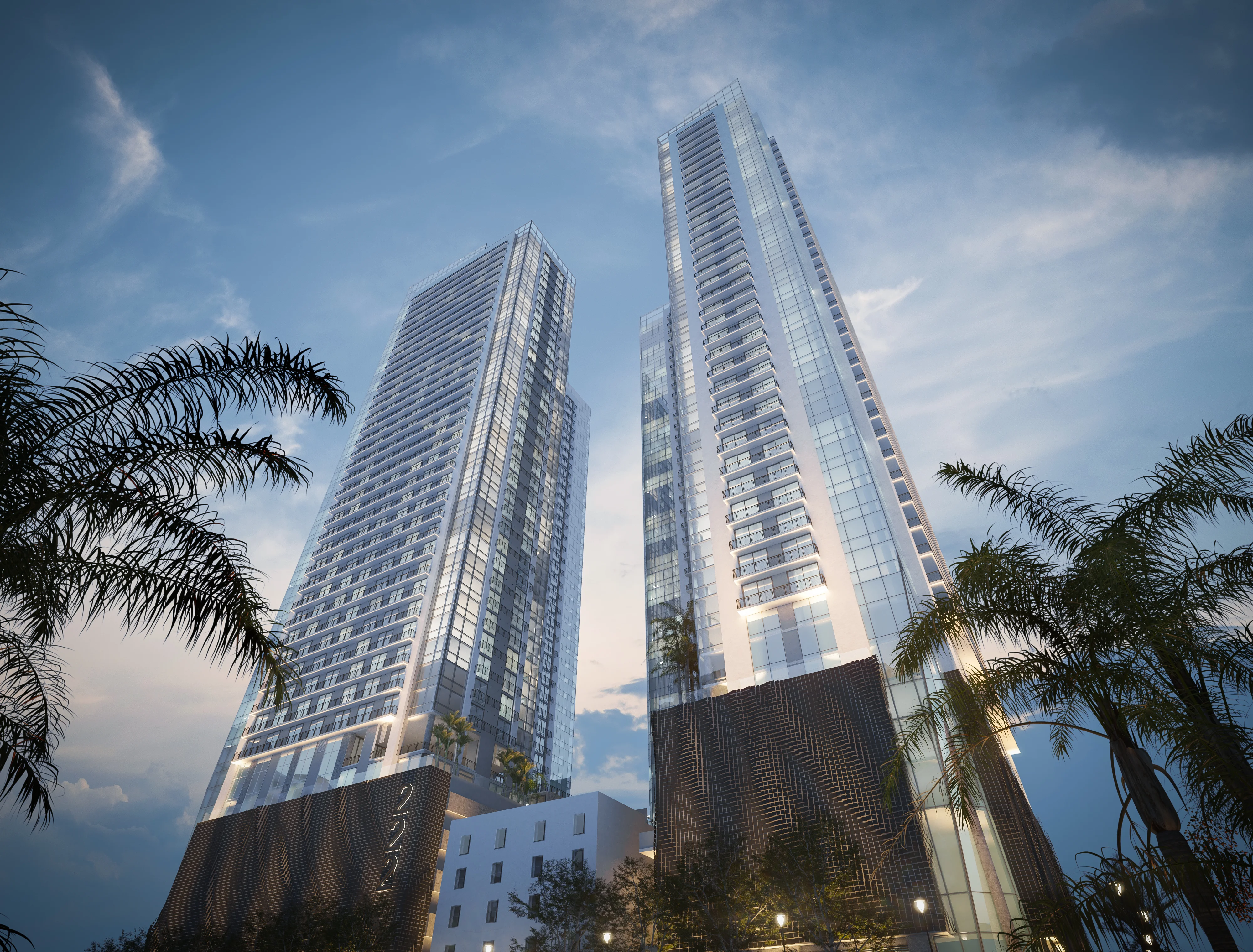 Two 43-story towers, referred to as 222 Namdar Towers, begin construction in Downtown Miami, spanning over1.3 million square feet with 1,394 residential units
