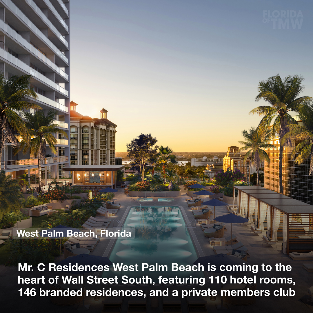 Mr. C Hotel & Residences is on its way to the heart of downtown West Palm Beach, offering 110 hotel rooms, 146 branded residences, and a private members club