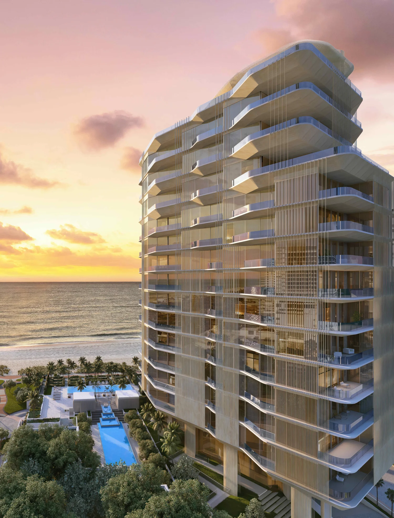 Aman Miami Beach, designed by Kengo Kuma, will offer 22 private residences in the vibrant Faena District, opening it’s doors by 2026
