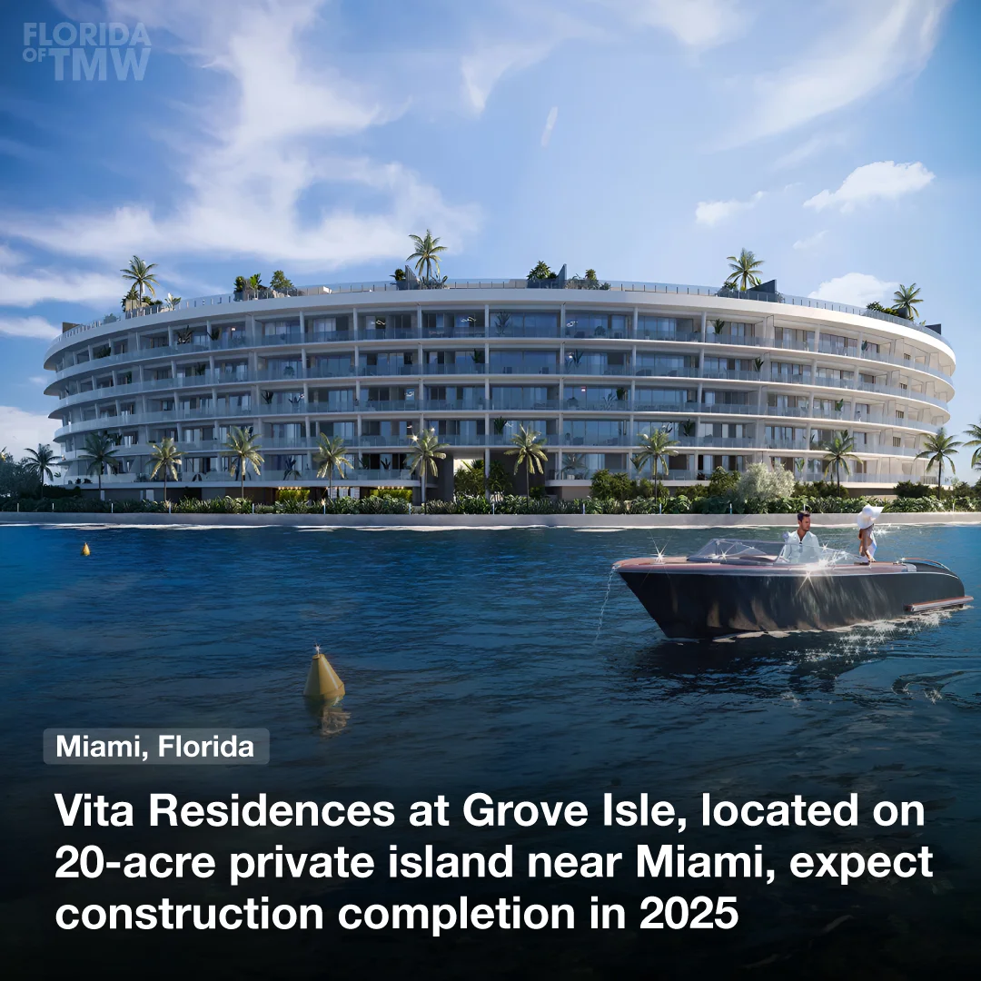 Vita Residences at Grove Isle, located on 20-acre private island near Miami, expects 2025 completion