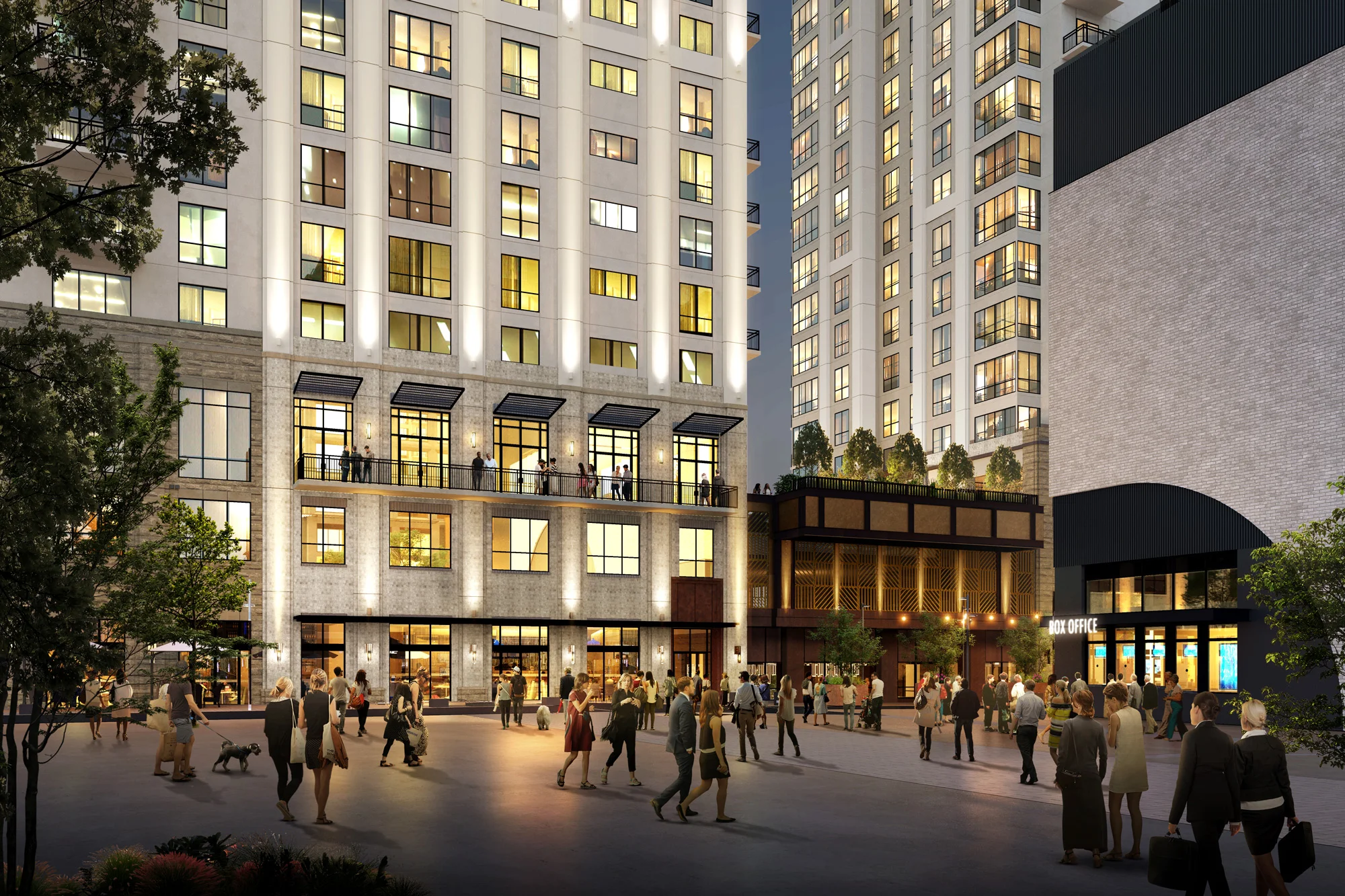 The Everett and The Emory residential towers to begin leasing this summer with move-ins expected to begin in November, featuring sky lounges and rooftop park