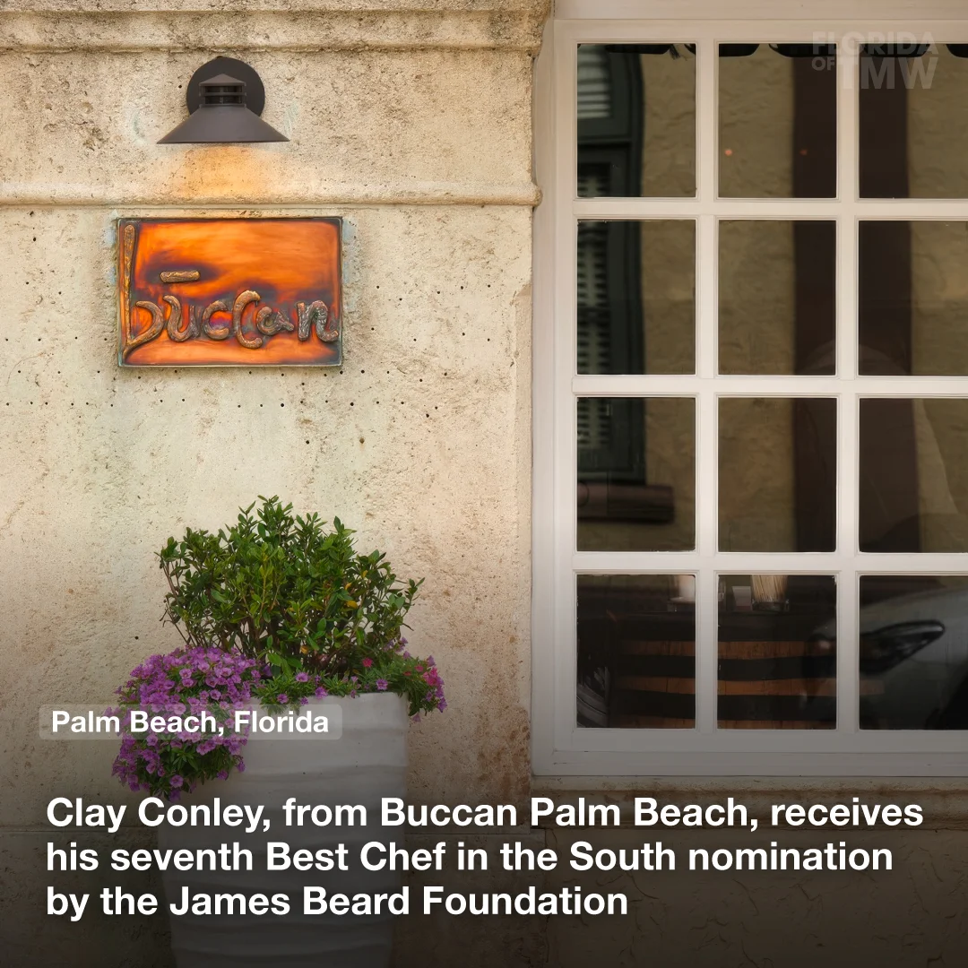 Clay Conley, from Buccan Palm Beach, receives his seventh Best Chef in the South nomination by the James Beard Foundation