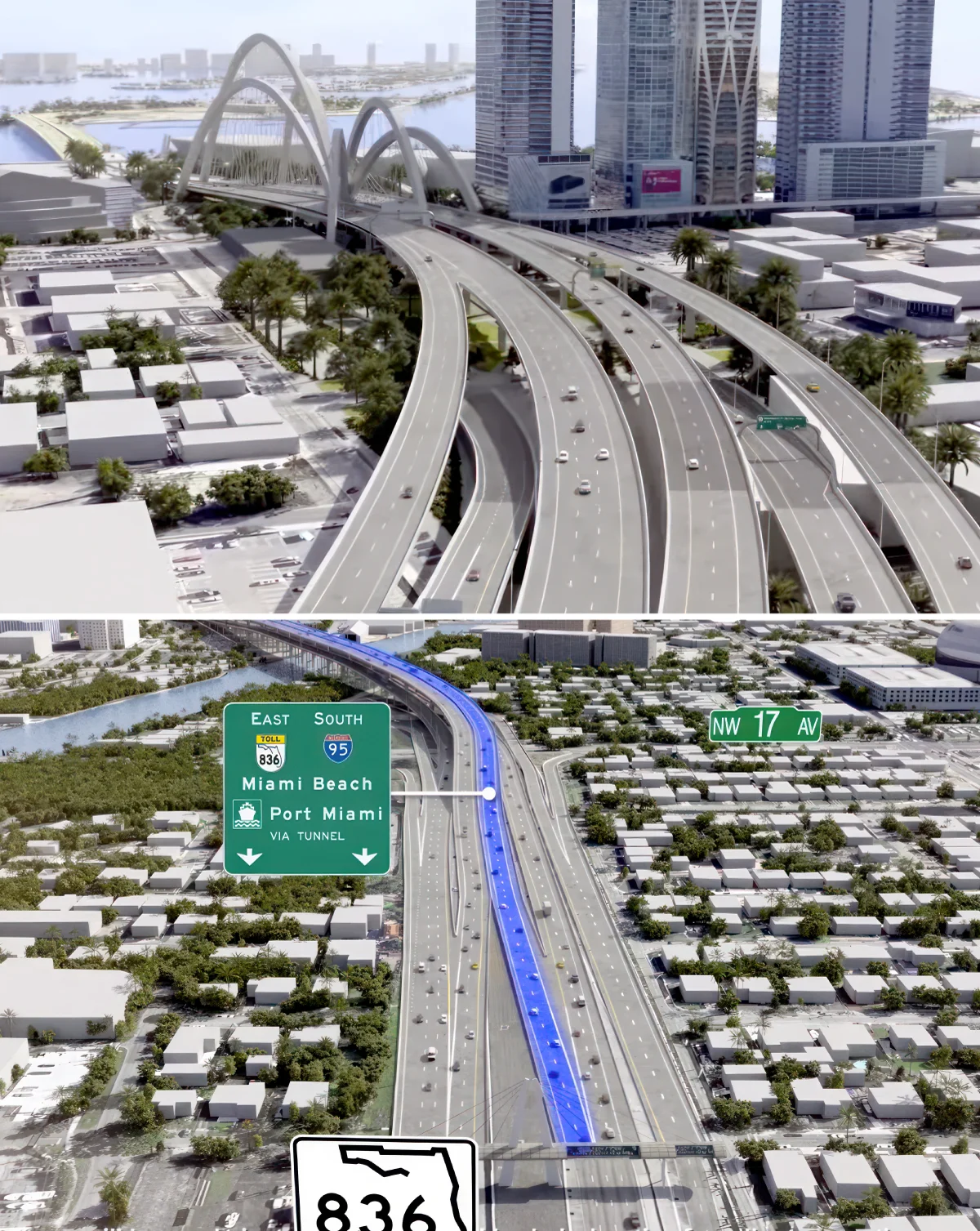 Miami’s new $840 million Signature Bridge and Highway project continues construction, with completion expected in late 2027