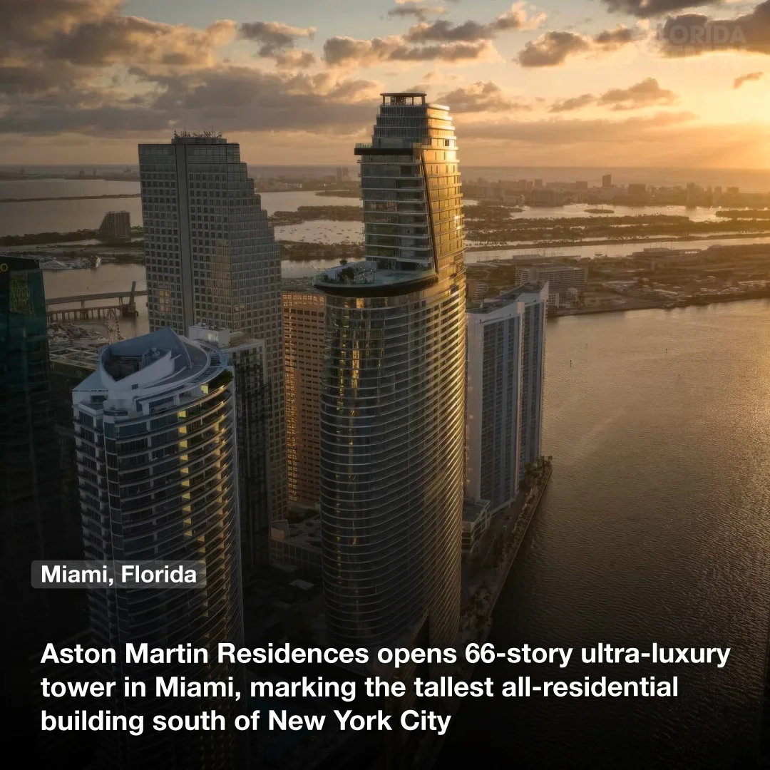 Aston Martin Residences opens 66-story ultra-luxury tower in Miami, marking the tallest all-residential building south of New York City