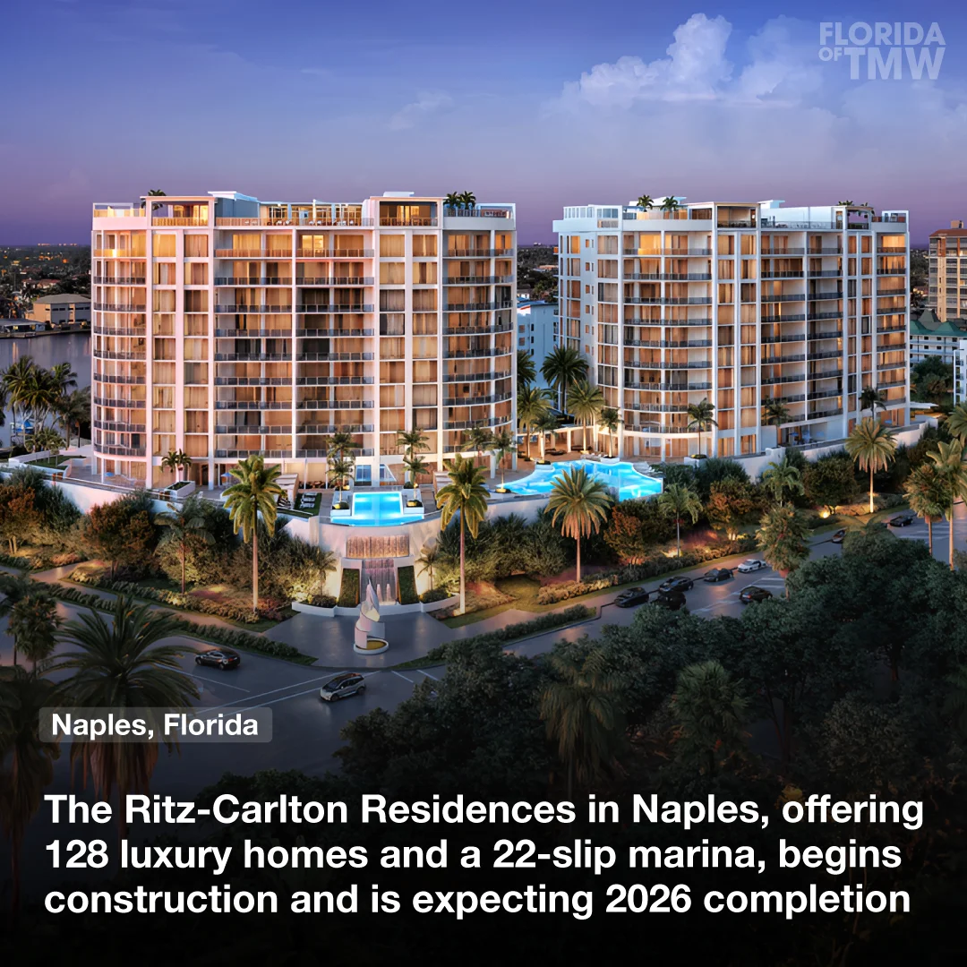 The Ritz-Carlton Residences in Naples, offering 128 homes and a 22-slip marina, begins construction